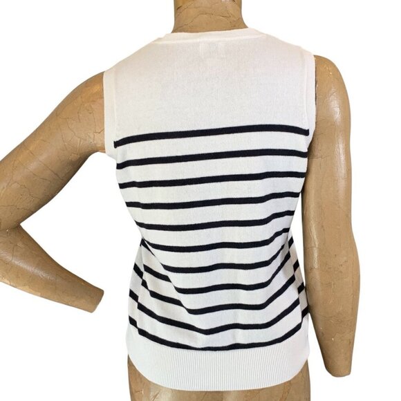 a new day Sleeveless Crew Neck Knit Top Sz S Striped Cream & Black #331F - Picture 5 of 12